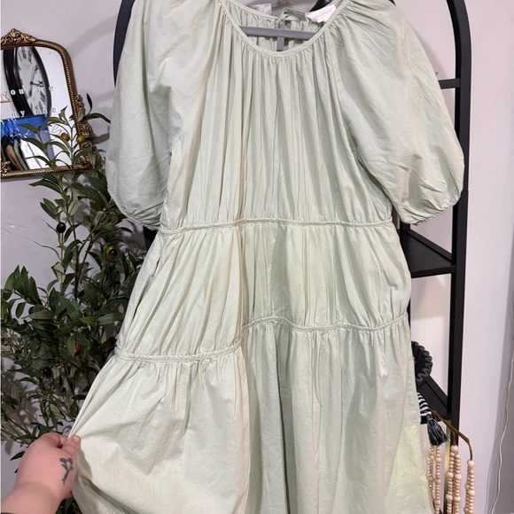 MELLODAY Green Pleated Tiered Midi Sundress size large - Picture 4 of 11